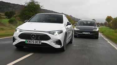Mercedes CLA and Tesla Model 3 - front tracking